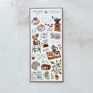 Planche de stickers - Chat et café