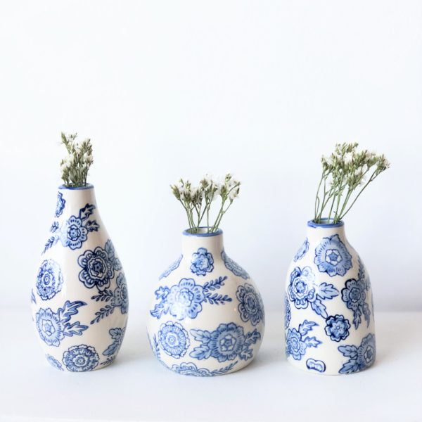 Set de 3 mini vases à fleurs bleues